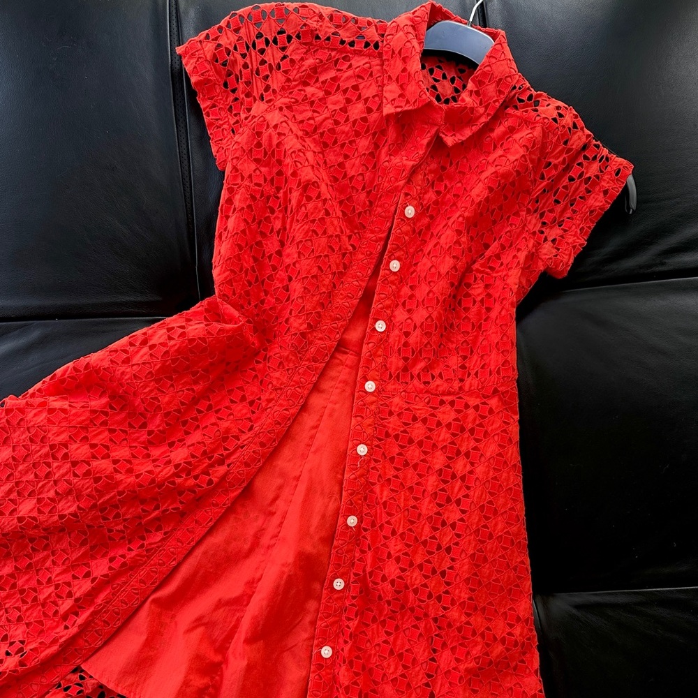 Ann Taylor - Orange Eyelet A-line Flare Dress w/ Collar, SZ 2P